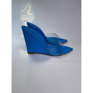 SCHUTZ Women's Blue Lucimara Vinyl Wedge Sandal Heel Sz 7.5